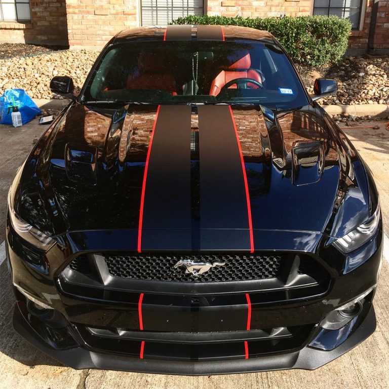Mustang shelby racing stripes front view 7" wide matte black red