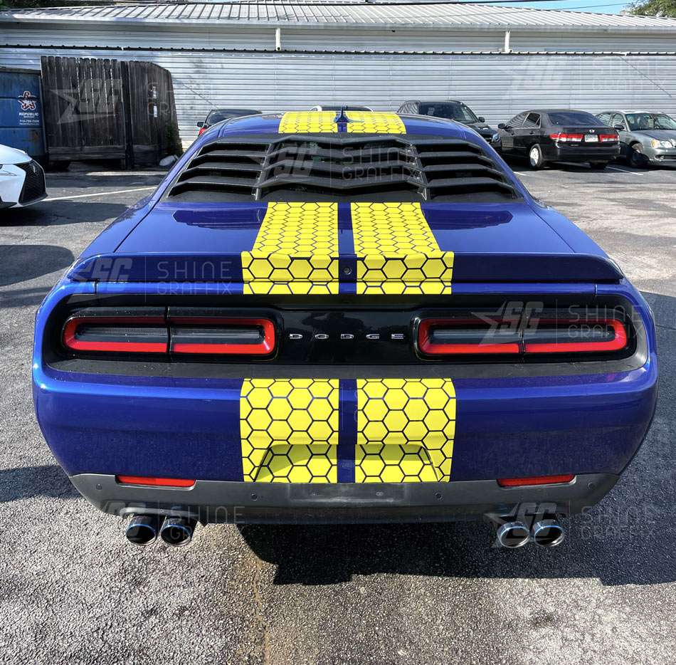 Challenger-honeycomb-racing-stripes-yellow-scat-pack-rear-bumper