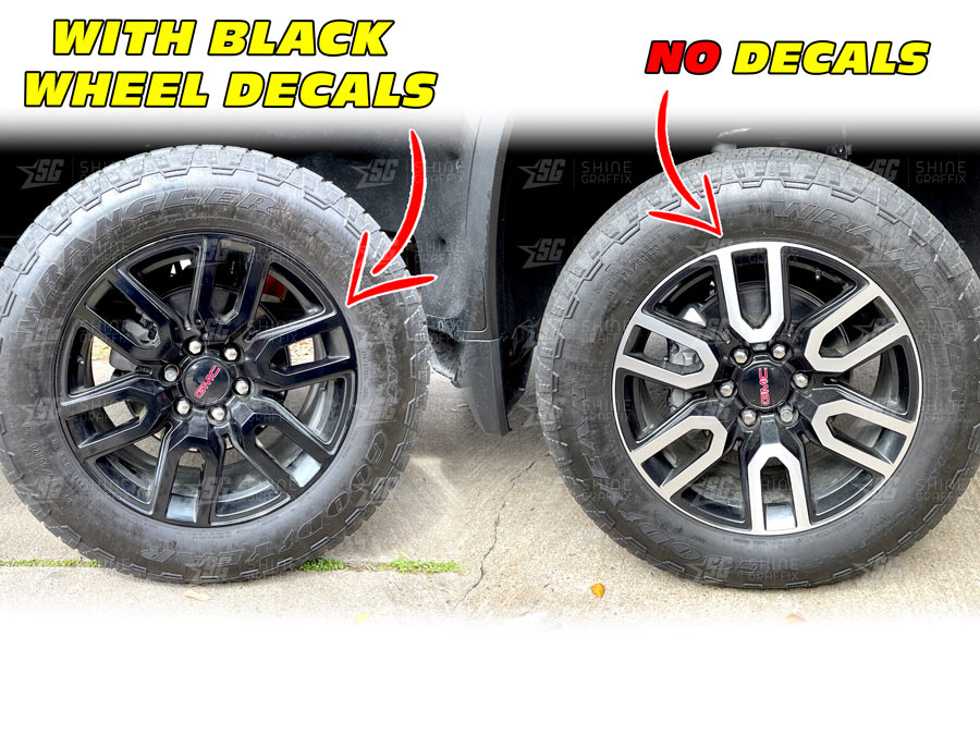 GMC Sierra Truck Black Wheel Decals rear chrome delete black wheels