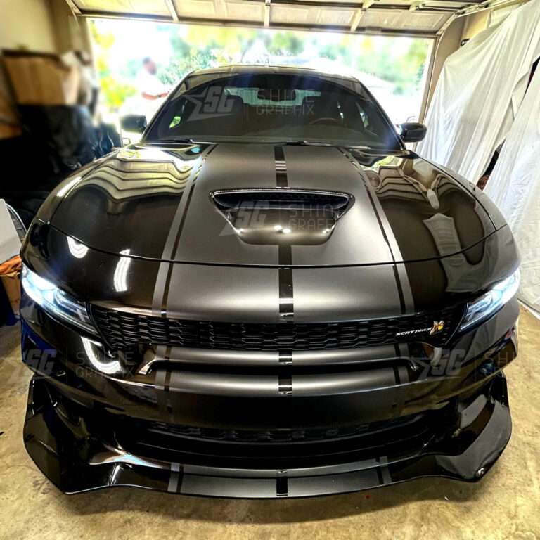 Dodge charger Rally V2 Racing stripes 12in matte black front hood