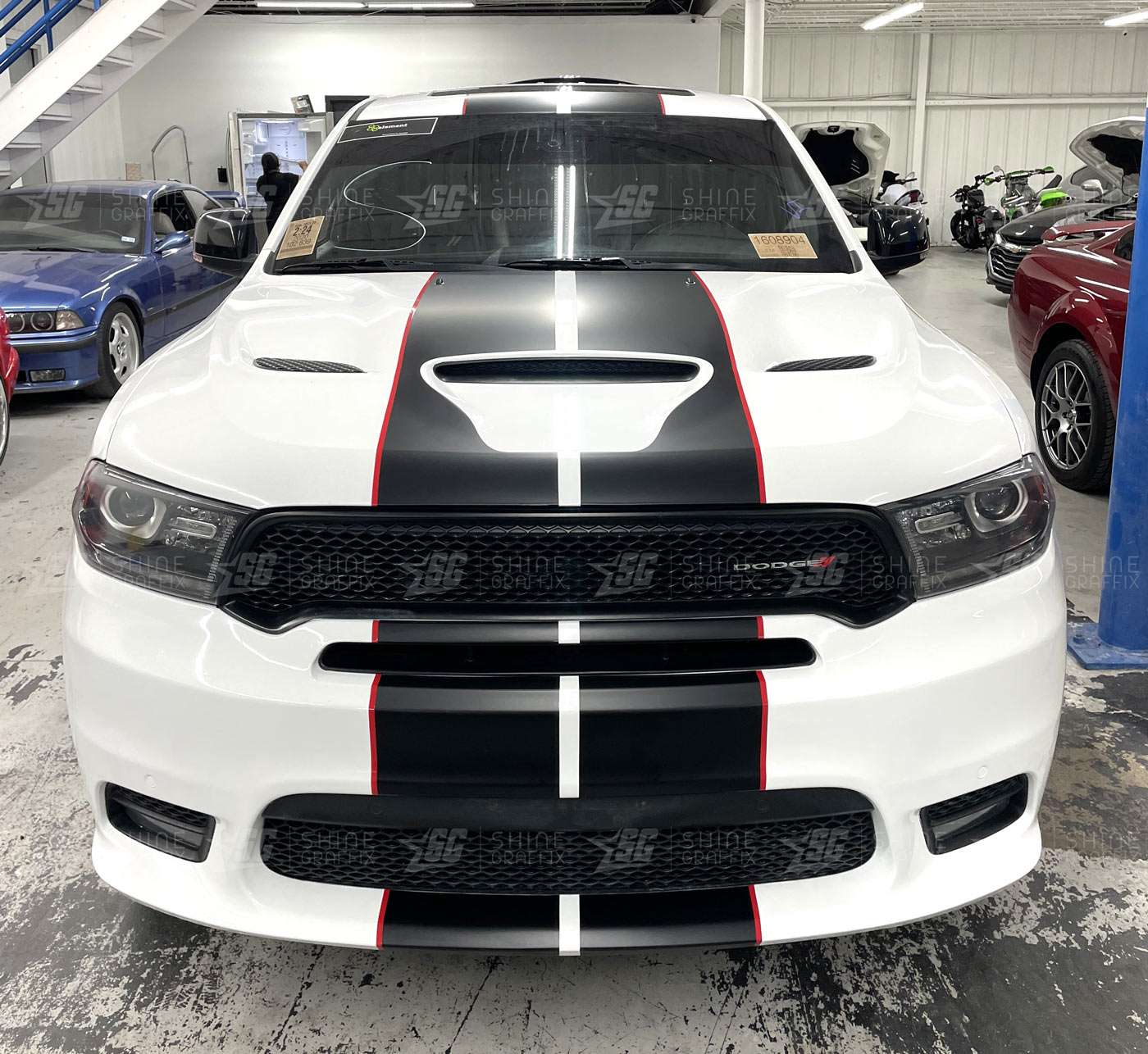 Dodge Durango 11in racing stripes black and red pinstripes