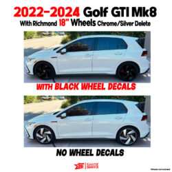 2024 vw golf GTI MK8 Black wheel Decals 18in wheels Richmond side view