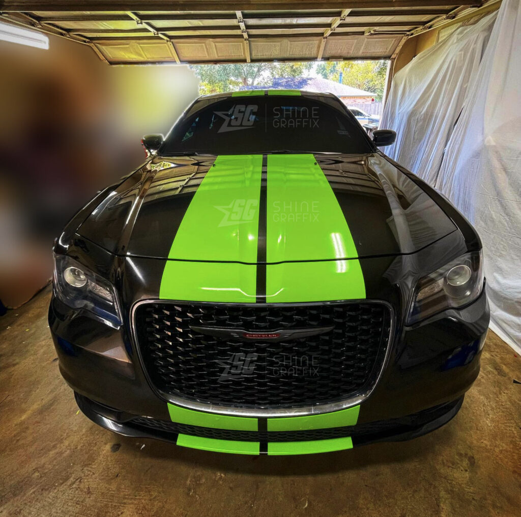 Chrysler 300 racing stripes lime green