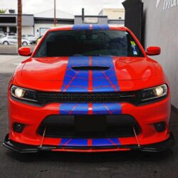 Dodge charger spider web racing stripes front view Matte blue