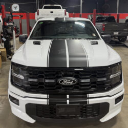 Ford F150 Truck Matte Black Rally Racing Stripes 10in Front Hood view Shelby Style